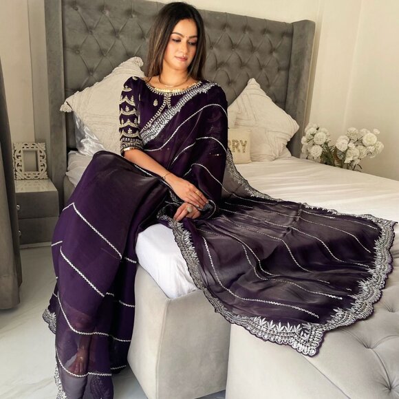 Indian SAREE FABRIC - Zimi chu with seqwance work - Picture 8 of 15